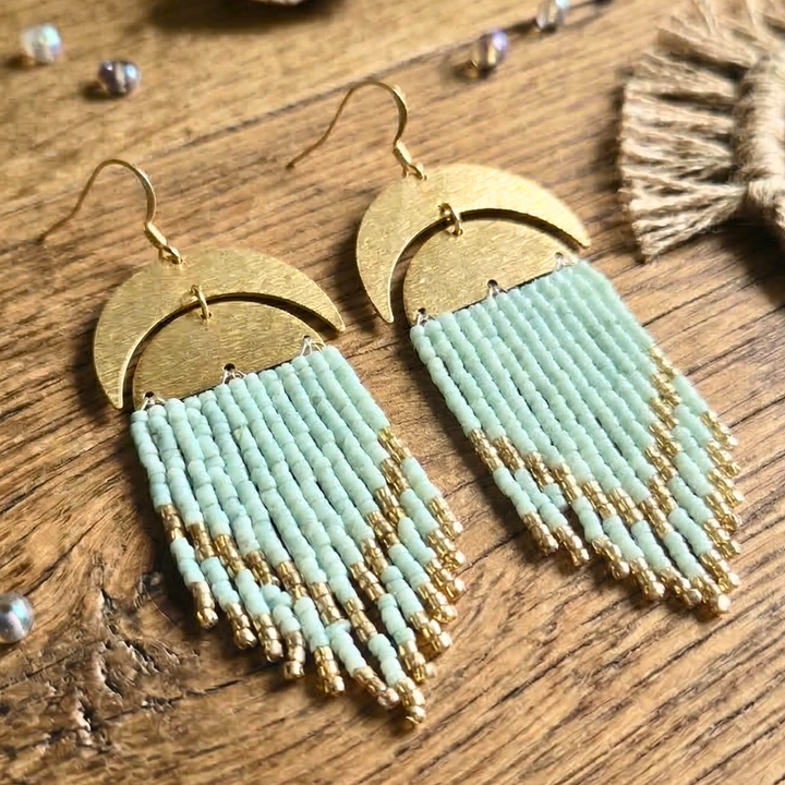 The "Desert Bloom" Beaded Crescent Moon Earrings