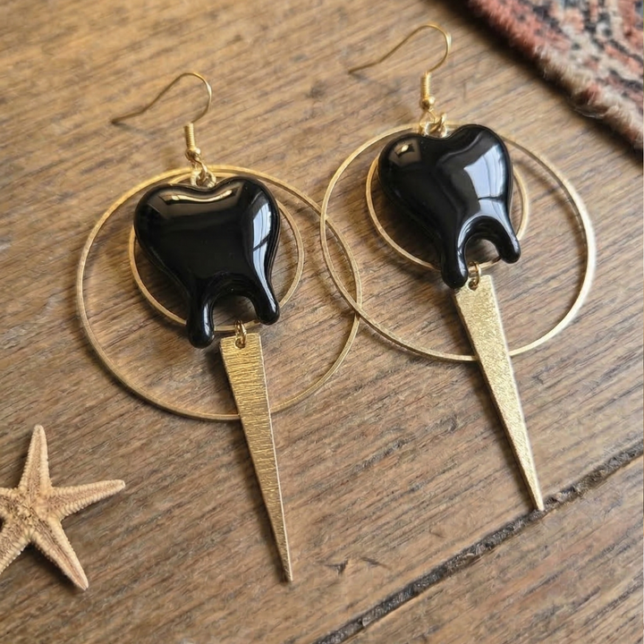Black Acrylic Drip Heart Earrings – 3" Boho Statement Dangles