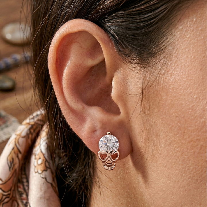 The Heart-Eye Memento Studs – Rose Gold & Crystal