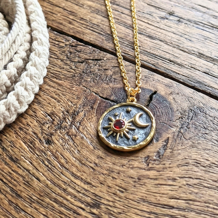 Celestial Harmony Gold Sun & Moon Medallion Necklace