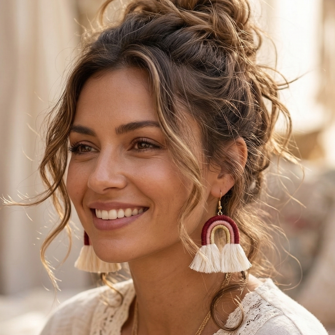 MACRAME RAINBOW TASSEL STATEMENT EARRINGS