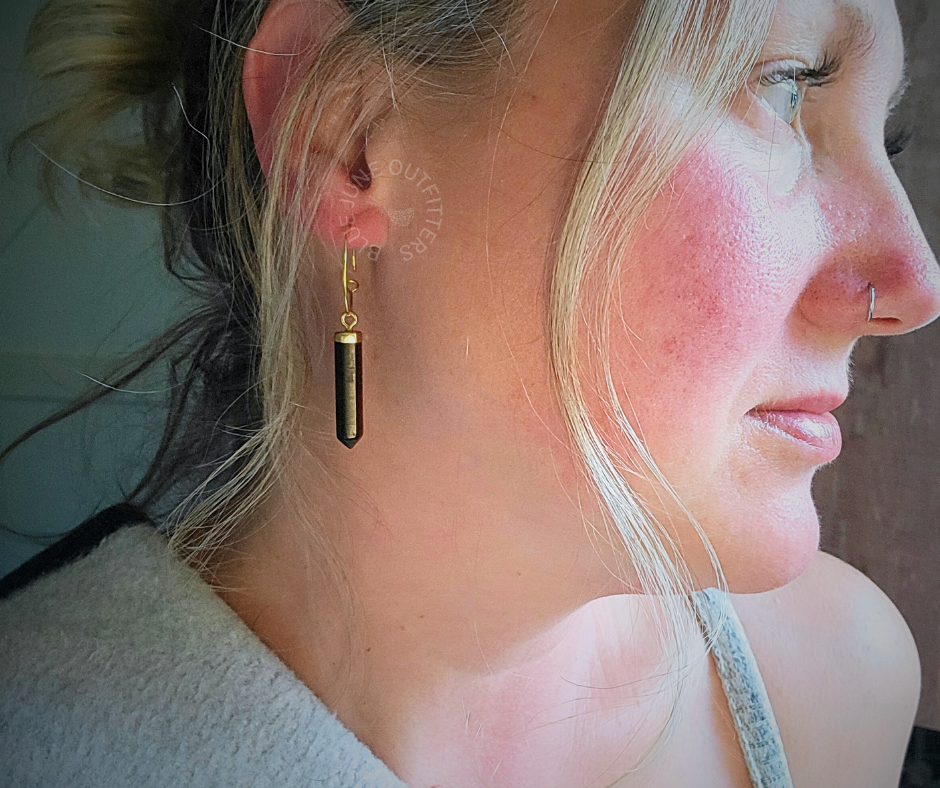 Genuine Tiger's Eye Point Hoop Earrings - 18k Gold Plated Boho Jewelry