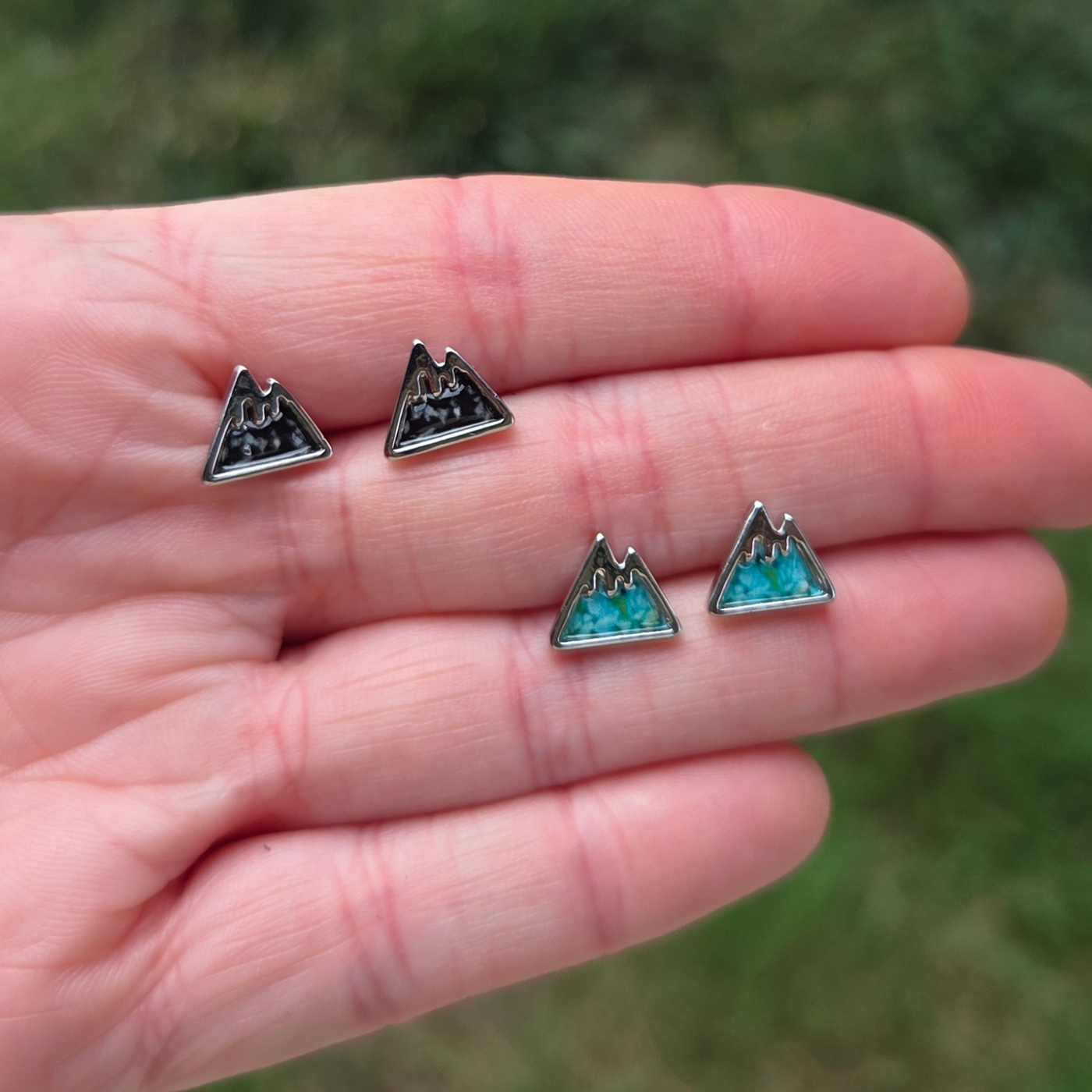 Mountain Range Stud Earrings | Hypoallergenic White Gold Plated