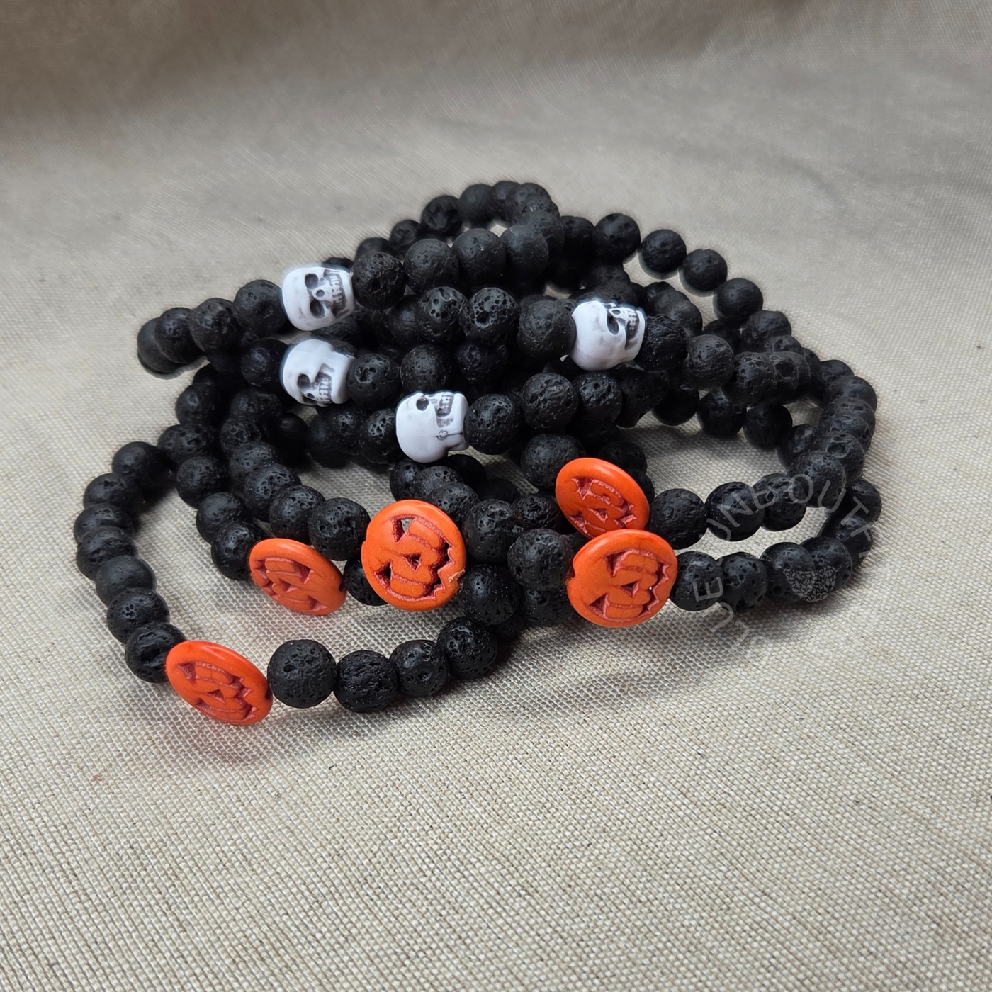 Spooky Season Halloween Skull or Jack-O-Lantern Lava Beaded Bracelet