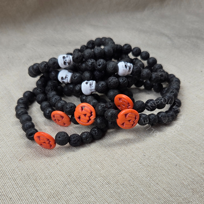 Spooky Season Halloween Skull or Jack-O-Lantern Lava Beaded Bracelet
