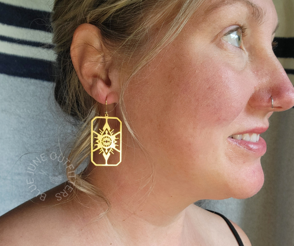 Solar Guardian Geometric Drop Earrings