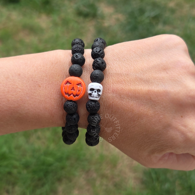 Spooky Season Halloween Skull or Jack-O-Lantern Lava Beaded Bracelet