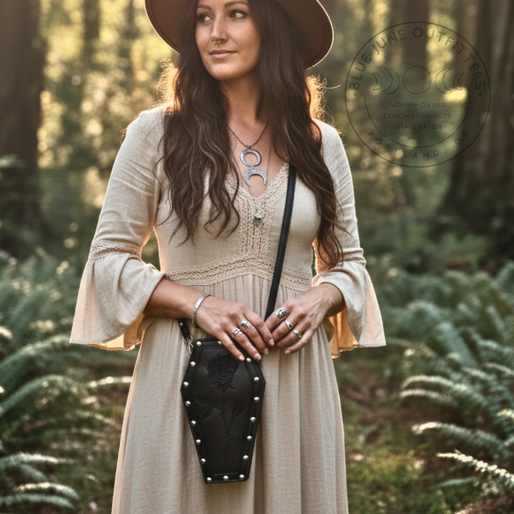 Rose Embossed Coffin Cross-Body Purse