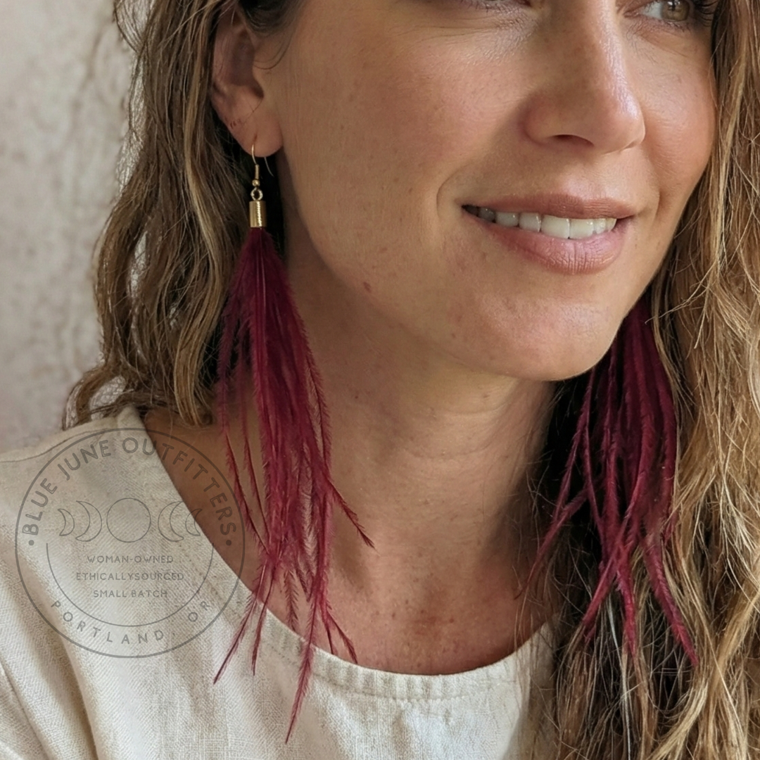DEEP FUCHSIA ROOSTER FEATHER EARRINGS