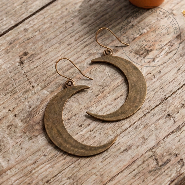 Large Crescent Moon Earrings | Antique Bronze or Silver Plated