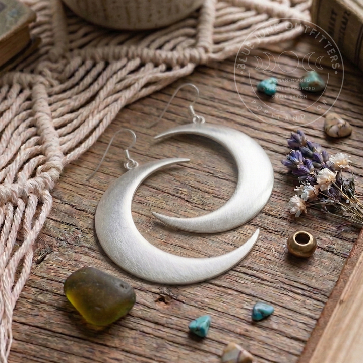 Large Crescent Moon Earrings | Antique Bronze or Silver Plated