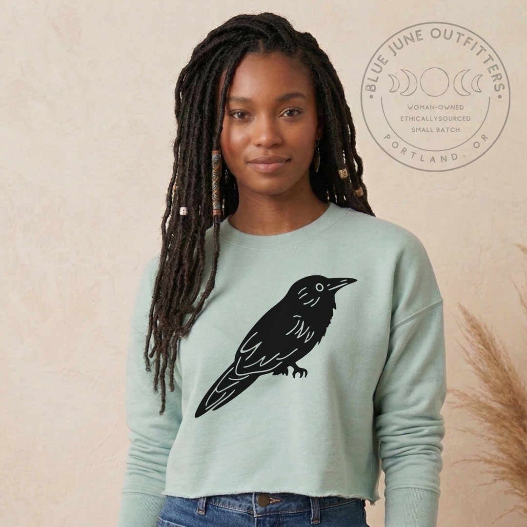 Black Bird Statement Aesthetic Cropped Sweatshirt