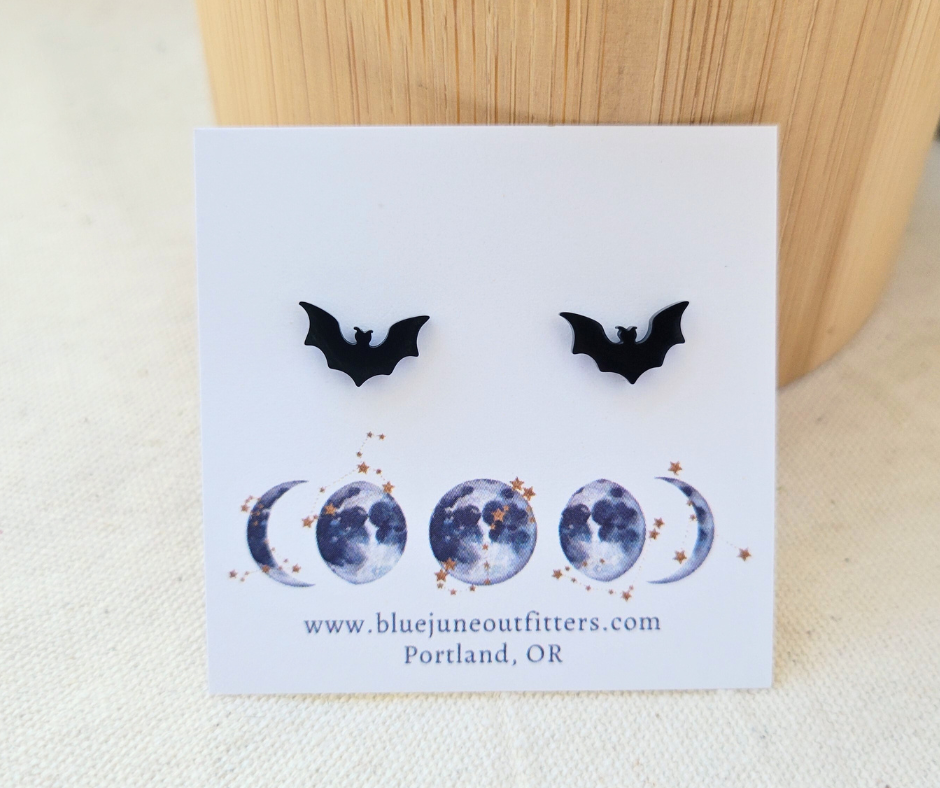 Black Bats Stud Earrings | Halloween Goth Jewelry