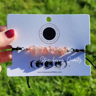 Adjustable Gemstone Chip Bracelets – White Opal, Malachite, Agate, Amazonite, Strawberry Quartz, Fluorite