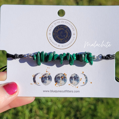 Adjustable Gemstone Chip Bracelets – White Opal, Malachite, Agate, Amazonite, Strawberry Quartz, Fluorite