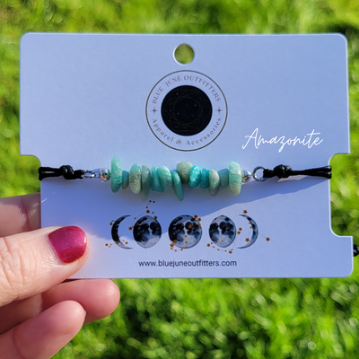 Adjustable Gemstone Chip Bracelets – White Opal, Malachite, Agate, Amazonite, Strawberry Quartz, Fluorite