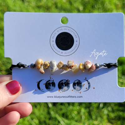 Adjustable Gemstone Chip Bracelets – White Opal, Malachite, Agate, Amazonite, Strawberry Quartz, Fluorite