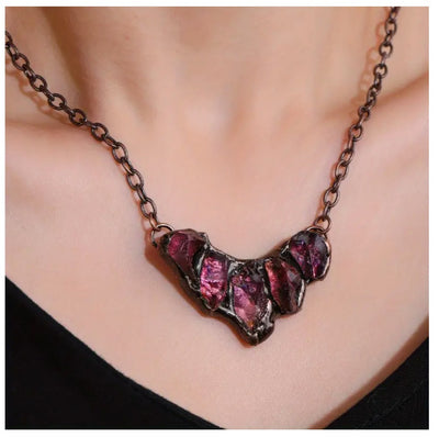 Raw Citrine or Amethyst Crystal Necklace | Antique Copper Electroformed Pendant