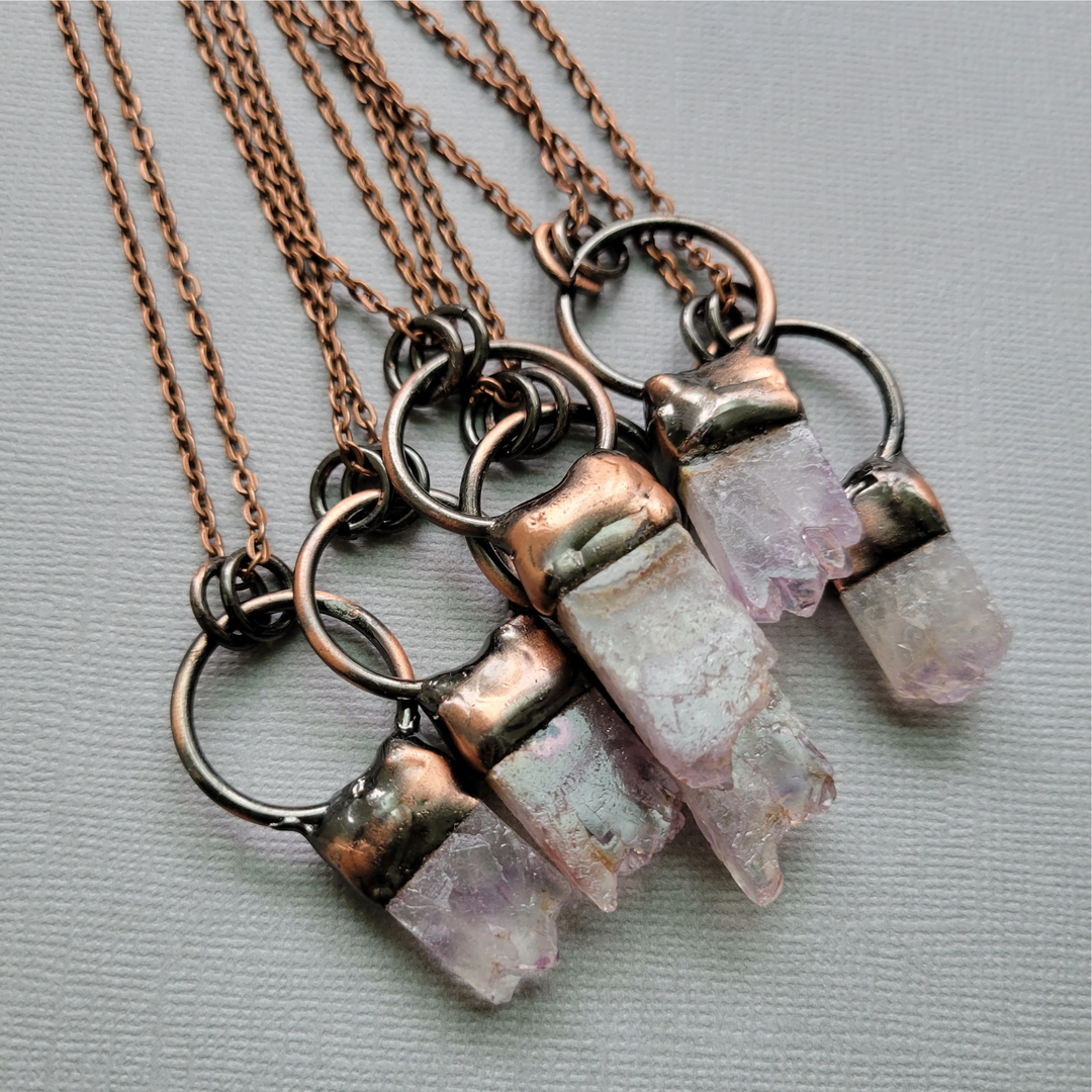 Raw Amethyst Crystal Point Necklace in Antique Copper – Bohemian Statement Jewelry