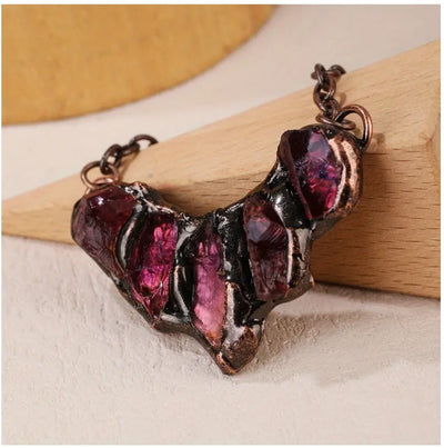 Raw Citrine or Amethyst Crystal Necklace | Antique Copper Electroformed Pendant