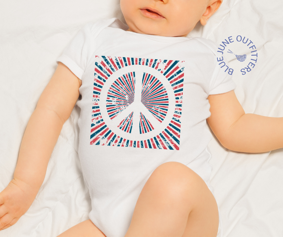 Red White Blue Peace | Hippie Fourth of July Baby Suit