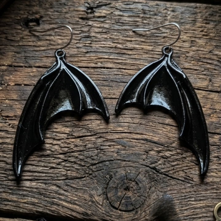 Gothic Black Bat Wing Dangle Earrings (Stainless Steel Hooks)