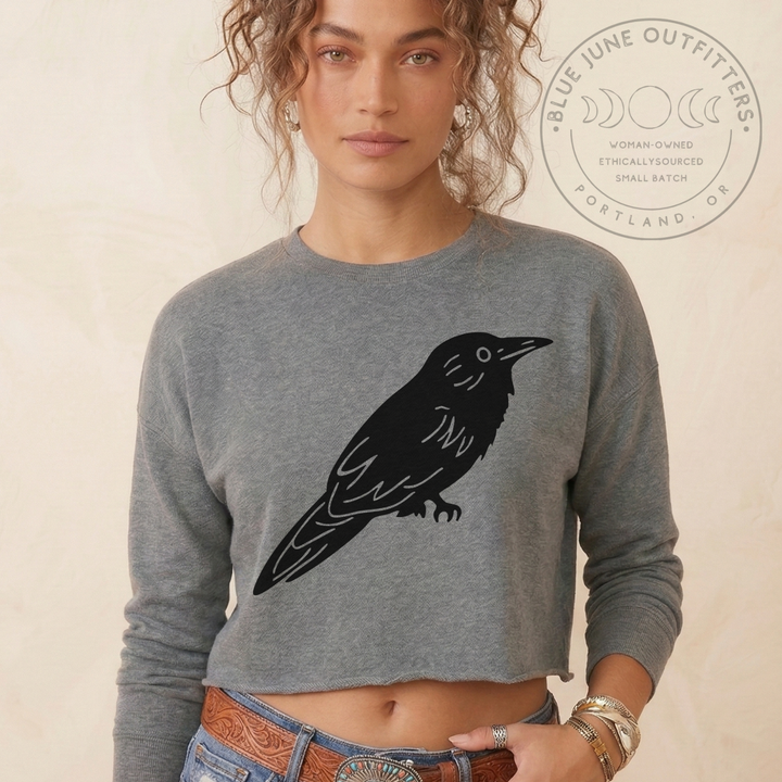 Black Bird Statement Aesthetic Cropped Sweatshirt
