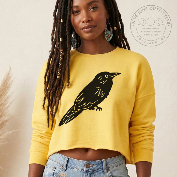 Black Bird Statement Aesthetic Cropped Sweatshirt