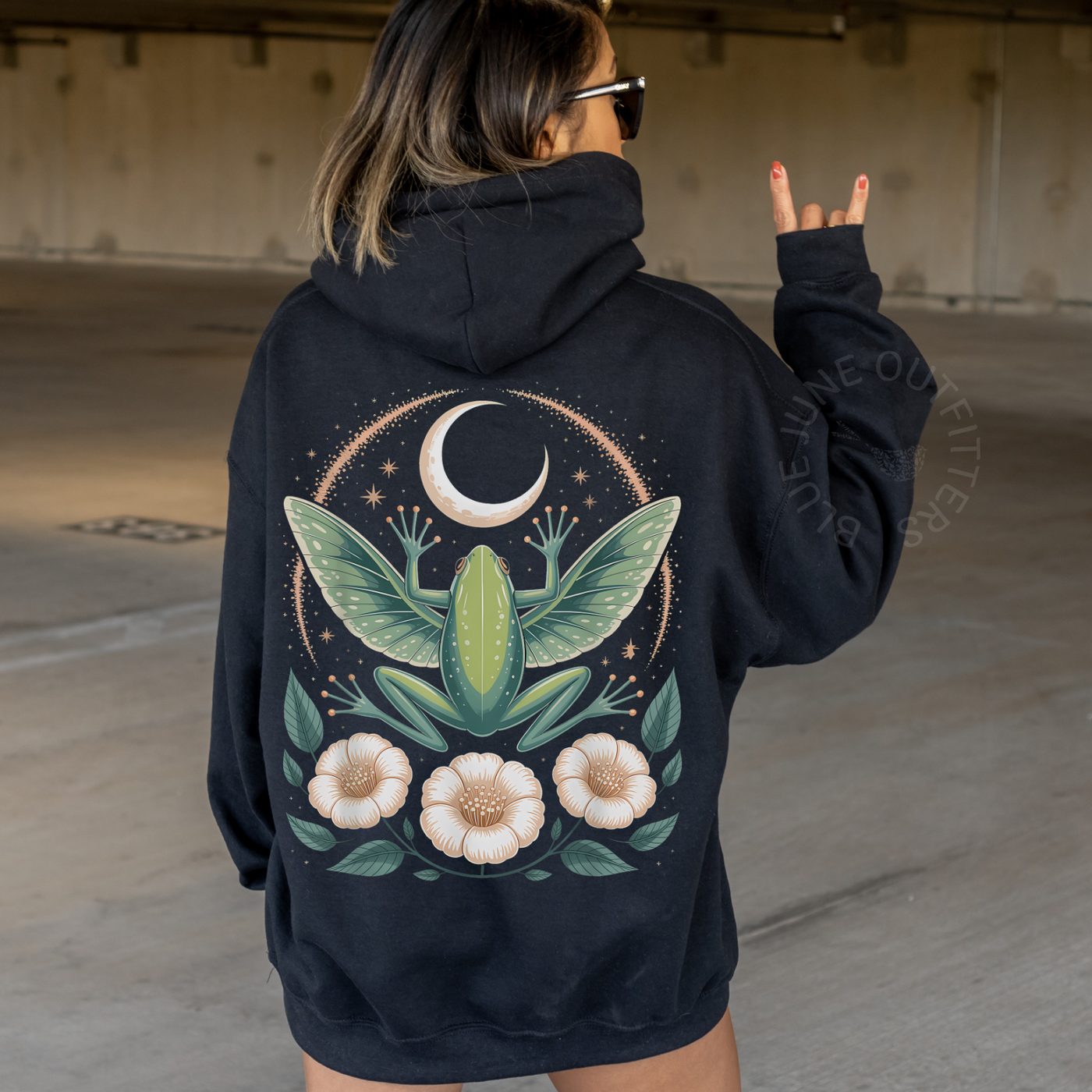 Frog Moon Hoodie Witchy Celestial Boho Pullover