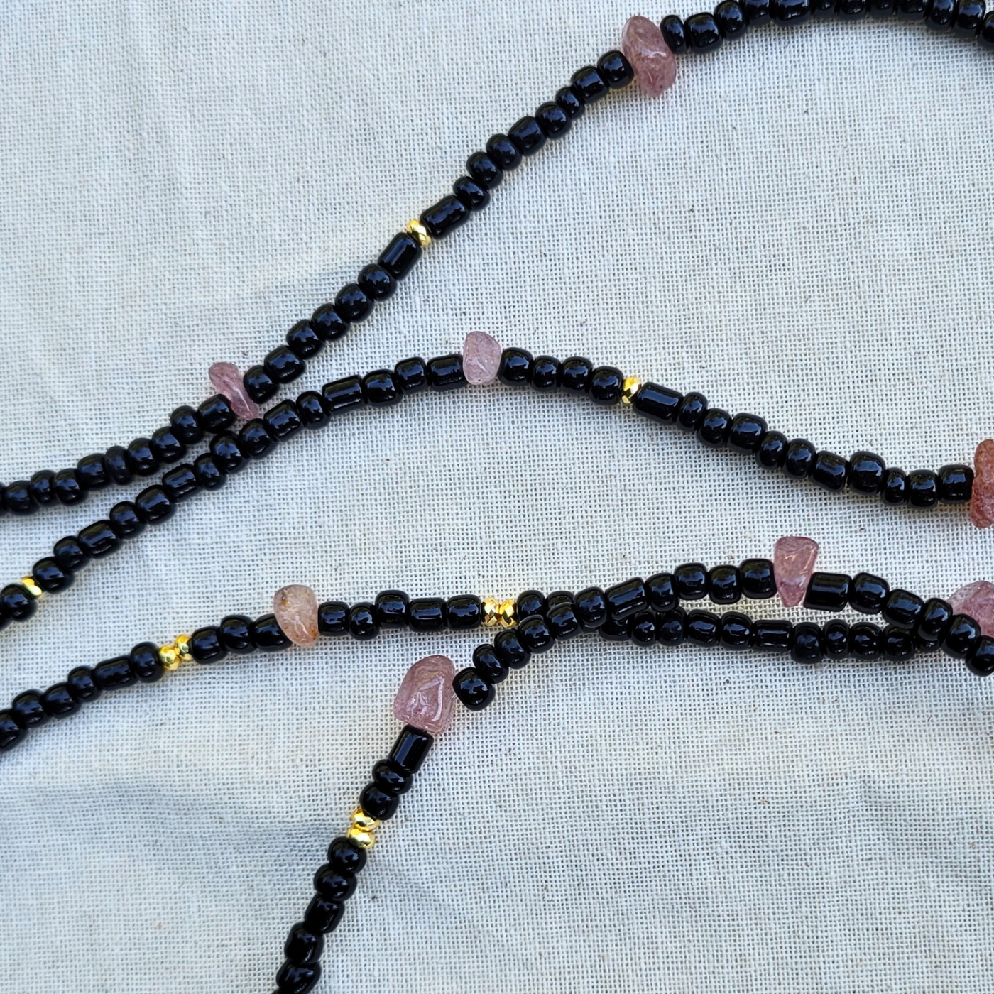 Boho Black Beauty Wrap Bracelet With Strawberry Quartz Stones
