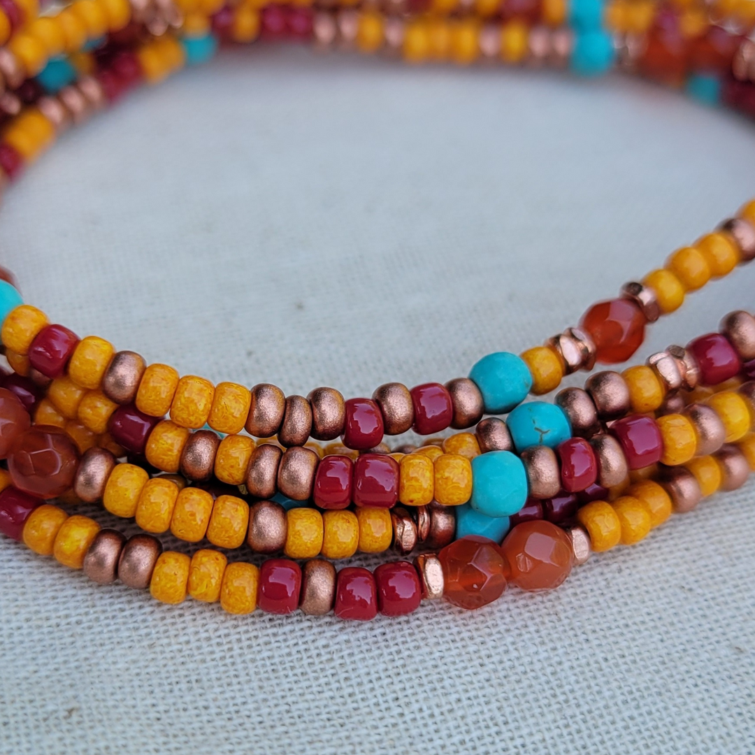 Desert Sunrise Wrap Bracelet – Turquoise, Carnelian & Copper