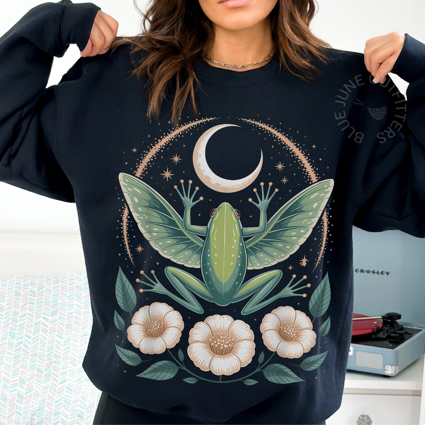 Gildan Frog Moon Sweatshirt Celestial Witchy Boho Graphic Pullover