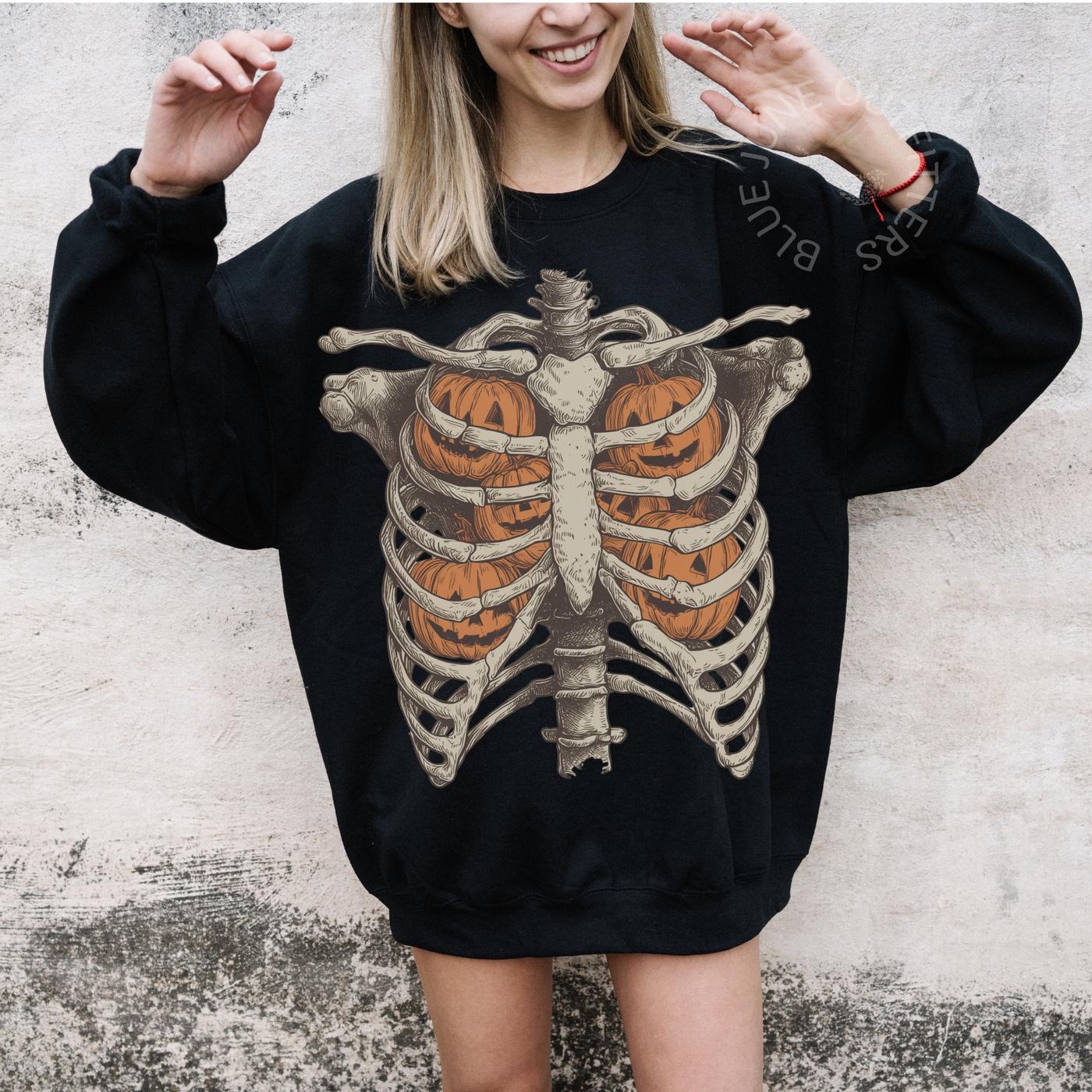 Retro Halloween Ribcage Pumpkins Sweatshirt