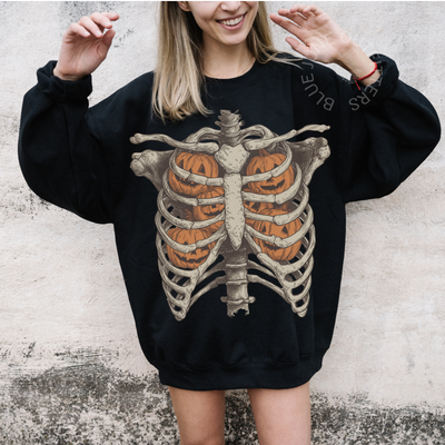 Retro Halloween Ribcage Pumpkins Sweatshirt