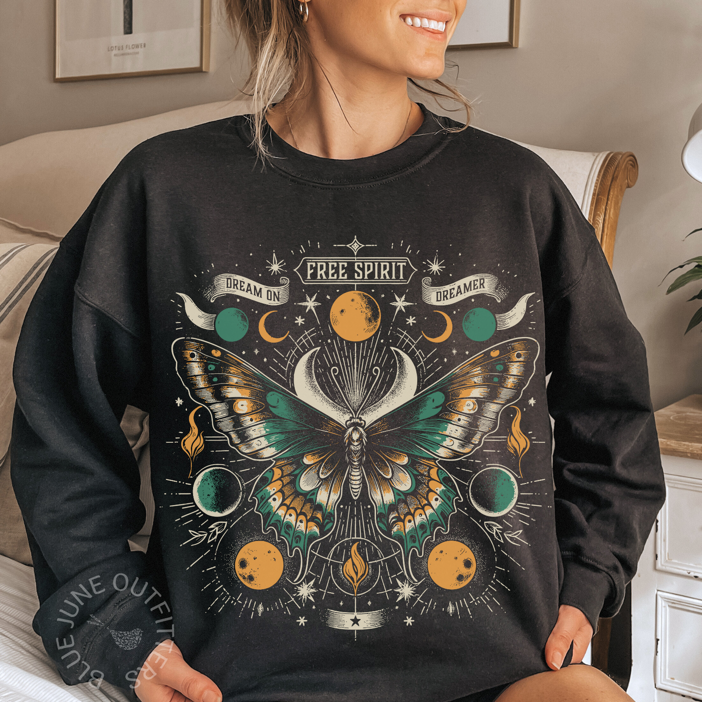 Free Spirit Celestial Moth Crewneck Sweatshirt