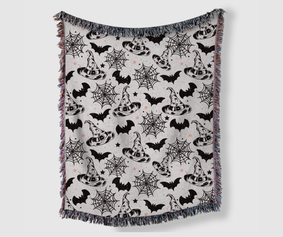 Witchy Bats and Spider Webs | Woven Throw Blanket