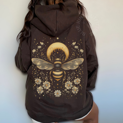 Celestial Bee & Moon Gildan Hoodie – Mystical Witchy Bohemian Pullover