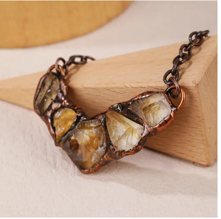Raw Citrine or Amethyst Crystal Necklace | Antique Copper Electroformed Pendant