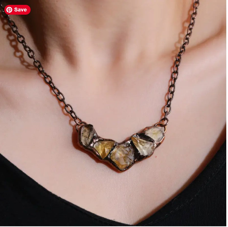 Raw Citrine or Amethyst Crystal Necklace | Antique Copper Electroformed Pendant
