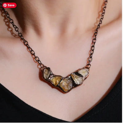 Raw Citrine or Amethyst Crystal Necklace | Antique Copper Electroformed Pendant