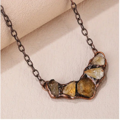 Raw Citrine or Amethyst Crystal Necklace | Antique Copper Electroformed Pendant