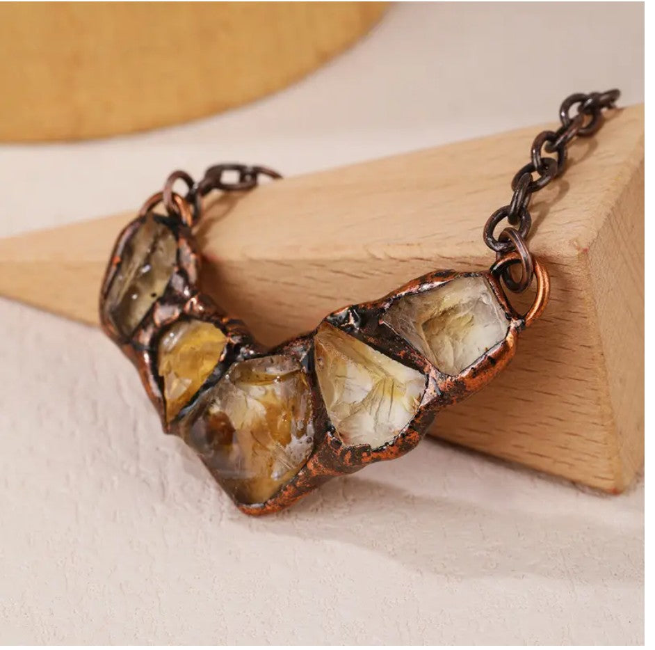 Raw Citrine or Amethyst Crystal Necklace | Antique Copper Electroformed Pendant