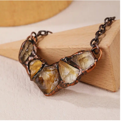 Raw Citrine or Amethyst Crystal Necklace | Antique Copper Electroformed Pendant