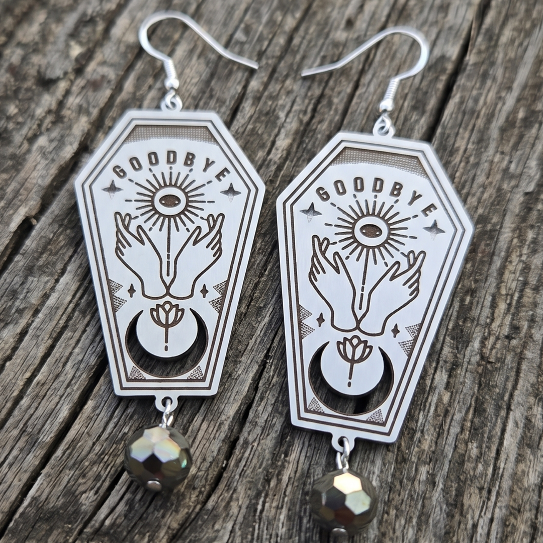 Mystical Coffin Stainless Steel Earrings | Boho Witchy Ouija Jewelry