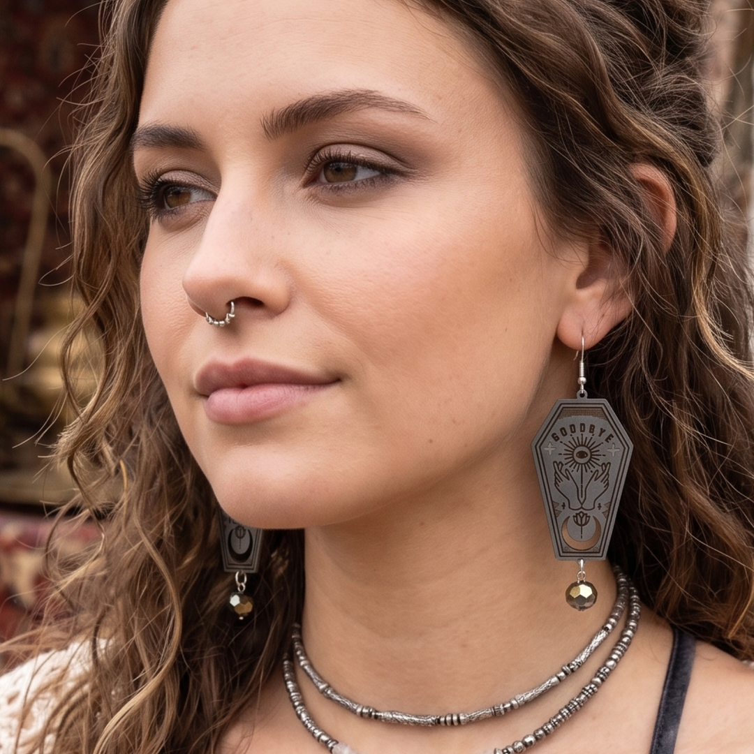 Mystical Coffin Stainless Steel Earrings | Boho Witchy Ouija Jewelry