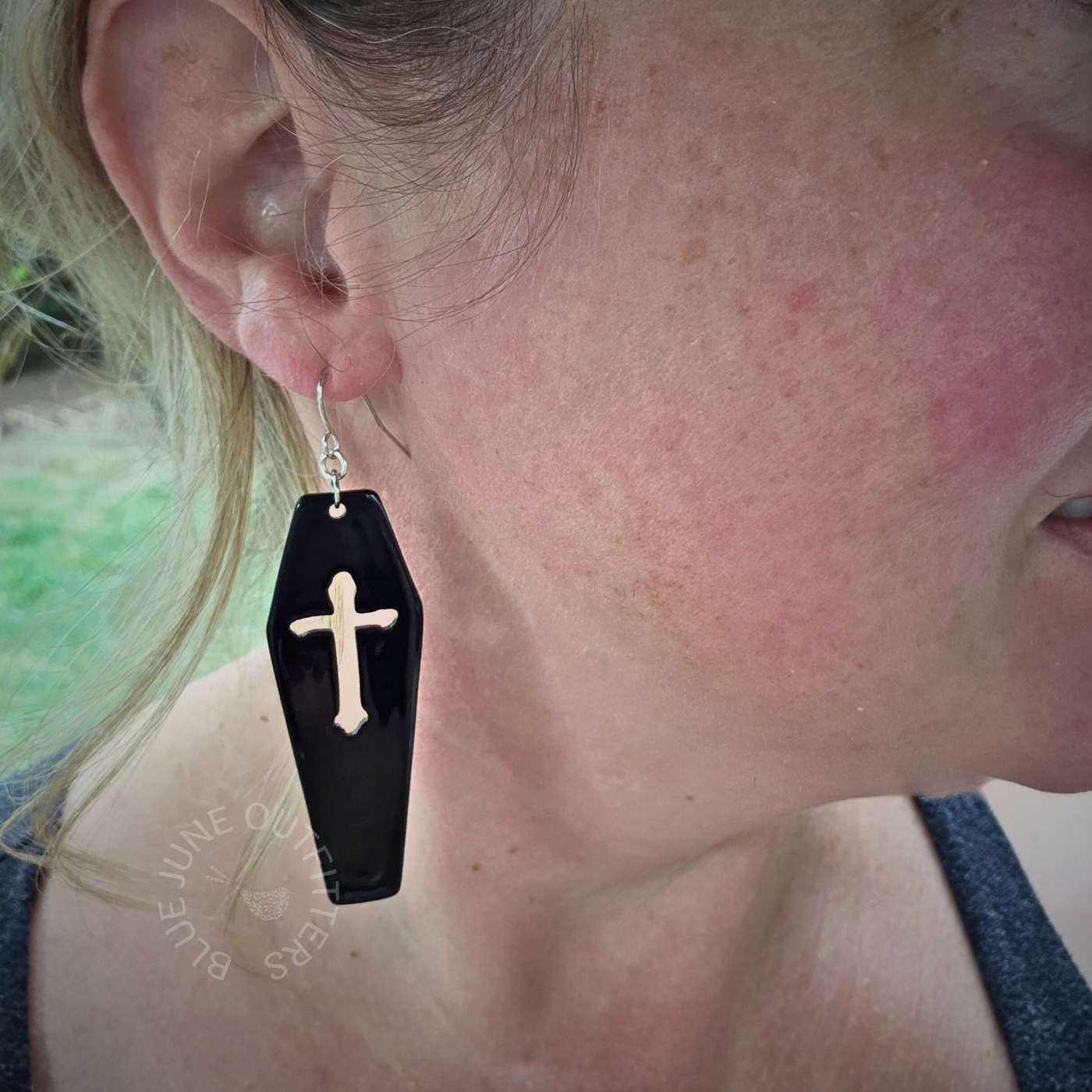Acrylic Black Coffin Goth Earrings