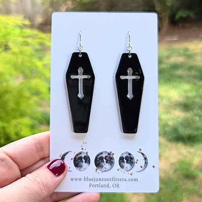 Acrylic Black Coffin Goth Earrings