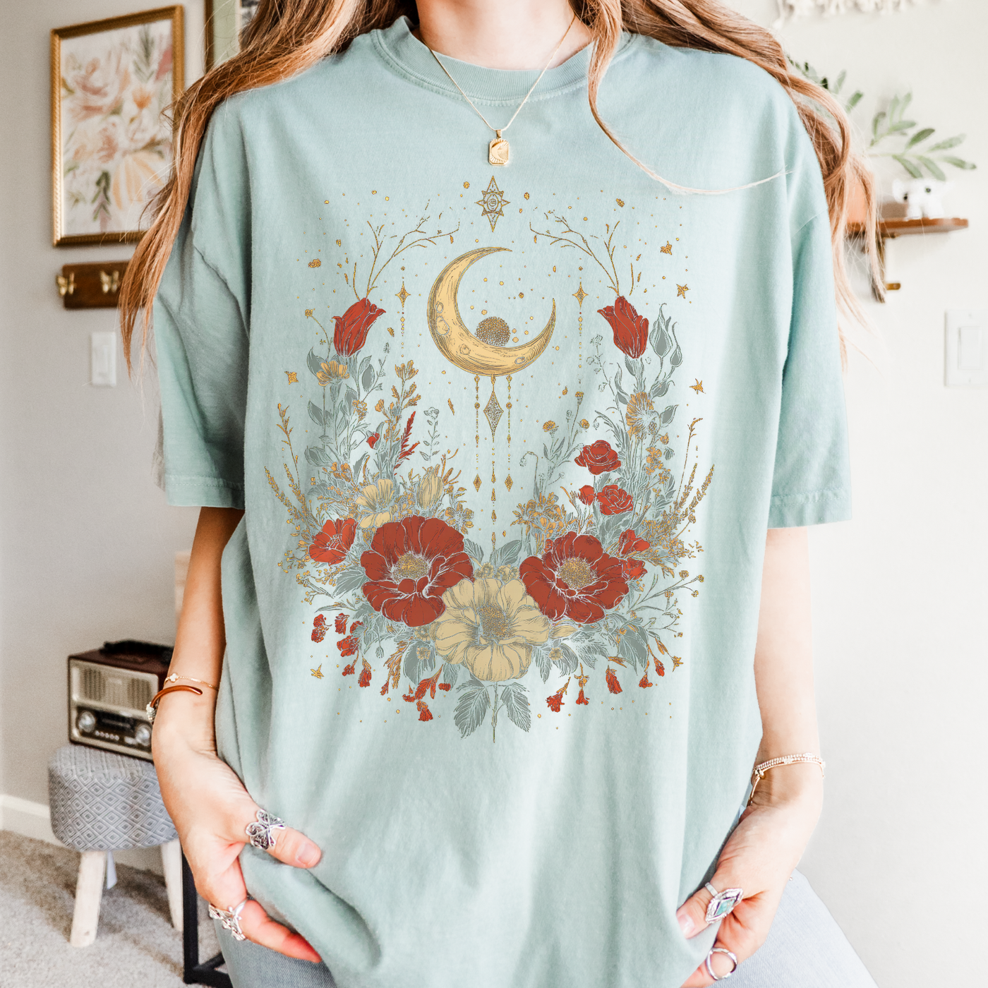 Celestial Bohemian Crescent Moon Tee | Unisex Comfort Colors Shirt