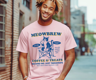 MEOWBREW COFFEE & TREATS | QUIRKY CAT AND COFFEE TEE