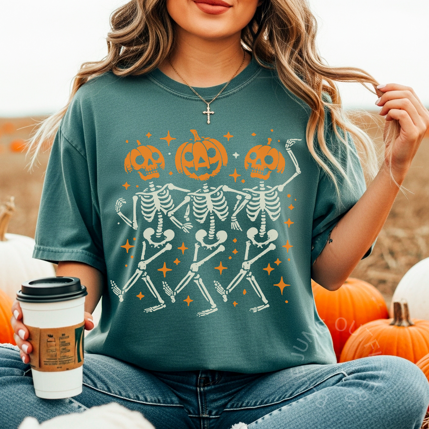 Spooky Dancing Skeleton Pumpkin Heads | Unisex Halloween Tee